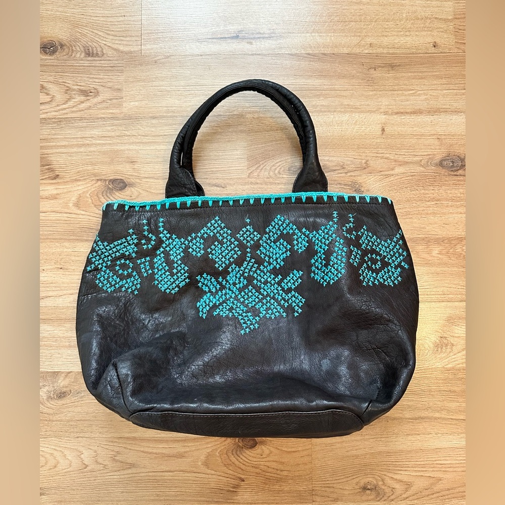 ROXBURY Leather Brown & Turquoise XL Weekender tote bag